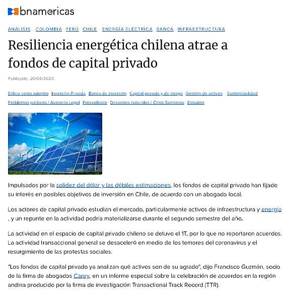 Resiliencia energtica chilena atrae a fondos de capital privado